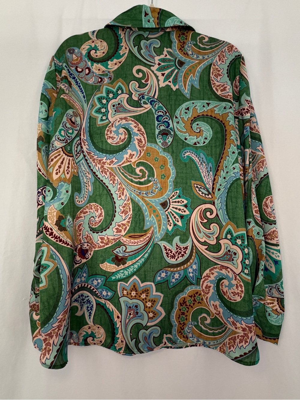 Zara Green Paisley Button-Front Women's Blouse - XL - Picture 3 of 6